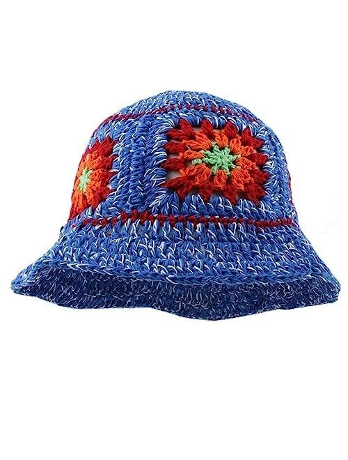 Hzxsny Floral Crochet Hat for Women Handmade Bucket Hats Foldable Multicolor Bucket Cap Casual Fisherman Caps Crochet Sun Hat 2023