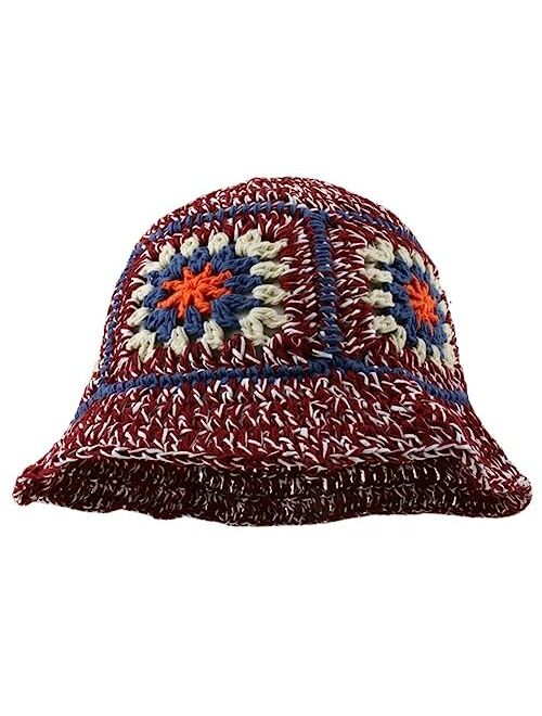 Hzxsny Floral Crochet Hat for Women Handmade Bucket Hats Foldable Multicolor Bucket Cap Casual Fisherman Caps Crochet Sun Hat 2023