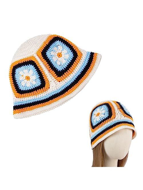 OSOPLAY Crochet Knitted Hat Handmande Bucket Hat Summer Floral Beanies Cap (Orange)