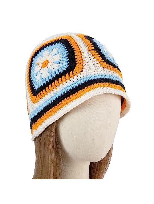 OSOPLAY Crochet Knitted Hat Handmande Bucket Hat Summer Floral Beanies Cap (Orange)