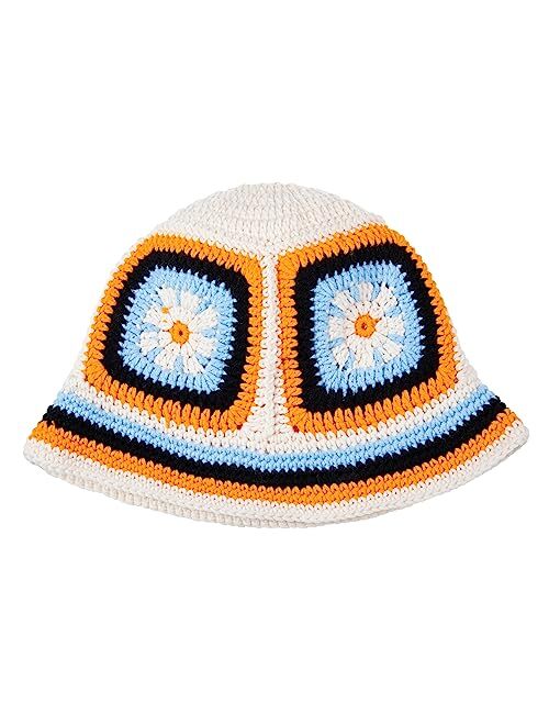 OSOPLAY Crochet Knitted Hat Handmande Bucket Hat Summer Floral Beanies Cap (Orange)