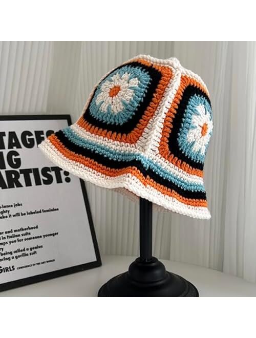 OSOPLAY Crochet Knitted Hat Handmande Bucket Hat Summer Floral Beanies Cap (Orange)