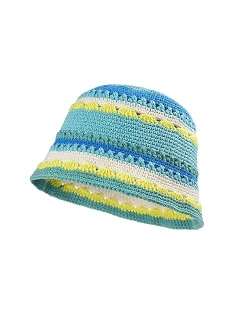 Fiewmay Crochet Bucket Hat for Women Handmade Floral Hat Portable Knitted Elastic Cute Beach Hat for Vacation Traveling