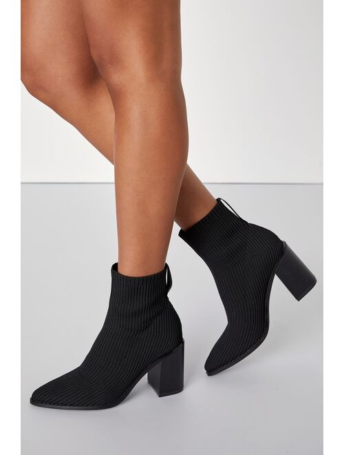 Lulus Farlie Almond Ribbed Knit Pointed-Toe Sock Boots