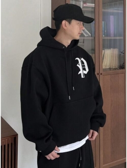 Men'S Hoodie With Kangaroo Pocket And Letter Print