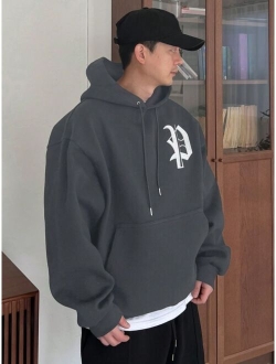 Men'S Hoodie With Kangaroo Pocket And Letter Print