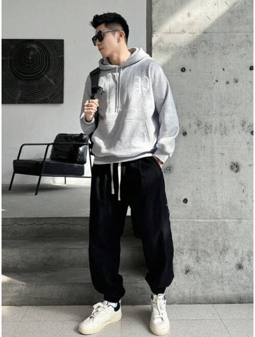 DAZY Men'S Hoodie With Kangaroo Pocket And Letter Print