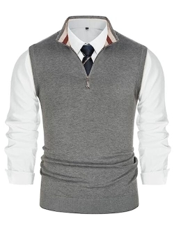 Mens Sweater Vest Quarter Zip Stand Collar Knitted Sweater Vests Sleeveless Pullover Knitwear