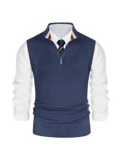 Mens Sweater Vest Quarter Zip Stand Collar Knitted Sweater Vests Sleeveless Pullover Knitwear