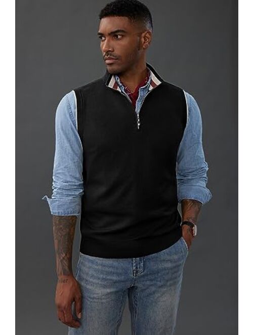 PJ PAUL JONES Mens Sweater Vest Quarter Zip Stand Collar Knitted Sweater Vests Sleeveless Pullover Knitwear