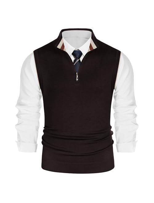 PJ PAUL JONES Mens Sweater Vest Quarter Zip Stand Collar Knitted Sweater Vests Sleeveless Pullover Knitwear