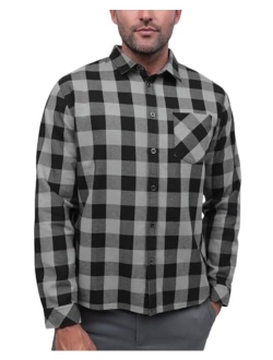 INTO THE AM Men's Long Sleeve Flannel Shirts - Casual Button Down Regular Fit S - 4XL