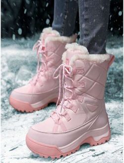 Women's Winter Warmth Snow Boots With Trendy Laces, Thick Sole, Waterproof, Slip-resistant For Outdoor Activities Like Climbing, Hiking, Etc.