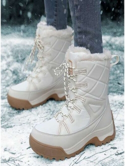 Women's Winter Warmth Snow Boots With Trendy Laces, Thick Sole, Waterproof, Slip-resistant For Outdoor Activities Like Climbing, Hiking, Etc.