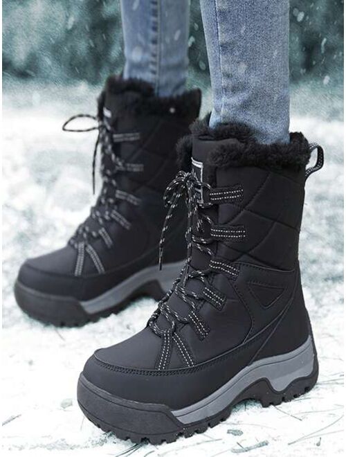 Shein Women's Winter Warmth Snow Boots With Trendy Laces, Thick Sole, Waterproof, Slip-resistant For Outdoor Activities Like Climbing, Hiking, Etc.