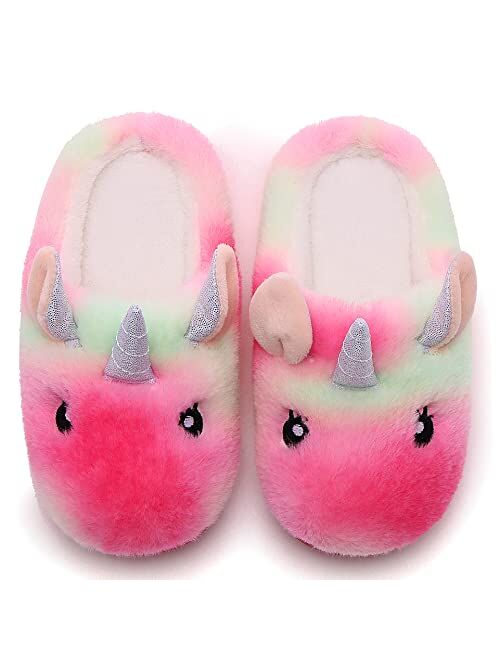 Ainikas Boys Girls Plush House Slippers Toddler Liitle Kids Warm Fluffy Fuzzy Slippers Nonslip Winter Slippers