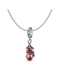 UNE DOUCE Spiderman Necklace Set, Red Spidey Charm Necklace with Silver Plating, Non-Tarnished Cable Chain with Sliding Clasp for Adjustable Sizes. Gift for Men, Boys, Wo