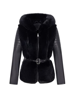 Bellivera Women Faux Suede Leather Jacket Motorcycle Short Sherpa-Lined Coat with Removable Belt