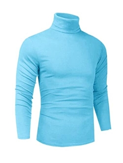 LONGBIDA Men's Turtleneck Slim Fit Pullover Top Long Sleeve Thermal Basic T Shirt