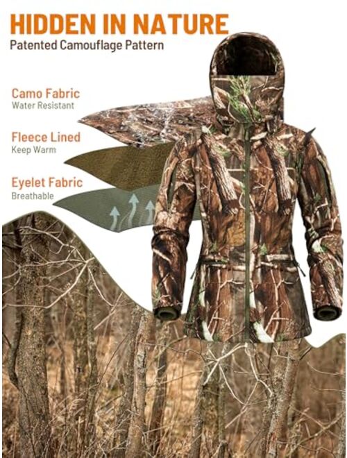 NEW VIEW Womens Hunting Clothes, Upgraded Ultra-Quiet Water Resistant Camo Hunting Jacket for Duck Waterfowl Deer Hunting