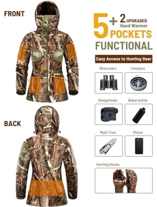 NEW VIEW Womens Hunting Clothes, Upgraded Ultra-Quiet Water Resistant Camo Hunting Jacket for Duck Waterfowl Deer Hunting