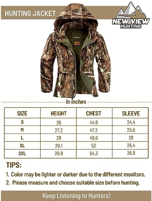 NEW VIEW Womens Hunting Clothes, Upgraded Ultra-Quiet Water Resistant Camo Hunting Jacket for Duck Waterfowl Deer Hunting