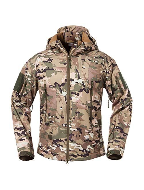 ReFire Gear Men's Soft Shell Military Tactical Jacket Outdoor Camouflage Hunting Fleece Hooded Coat