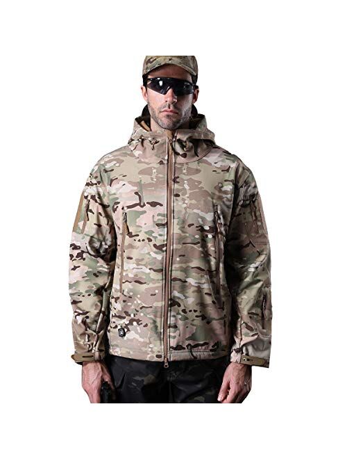 ReFire Gear Men's Soft Shell Military Tactical Jacket Outdoor Camouflage Hunting Fleece Hooded Coat