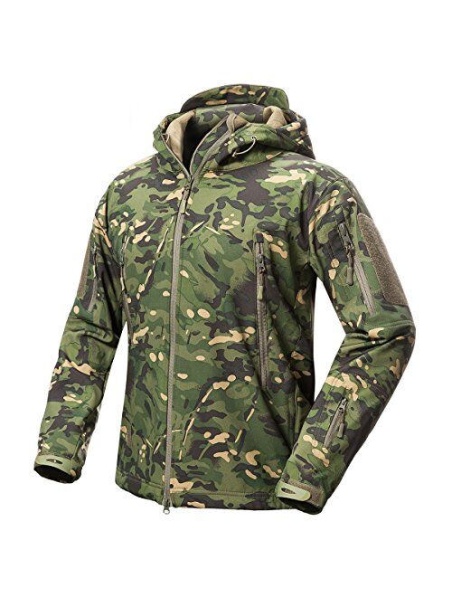 ReFire Gear Men's Soft Shell Military Tactical Jacket Outdoor Camouflage Hunting Fleece Hooded Coat