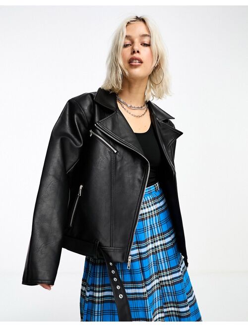 COLLUSION ultimate faux leather oversized biker jacket in black