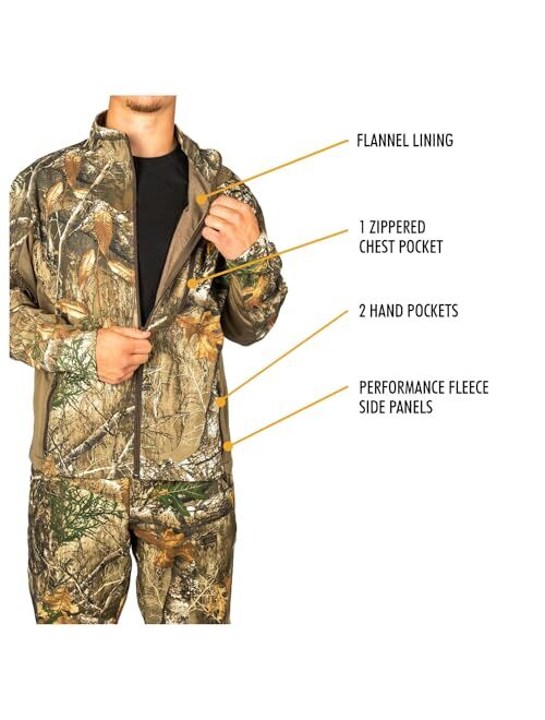 HOT SHOT Mens Flannel Lined Camo Hunting Jacket Camouflage Outdoor Jacket for Men