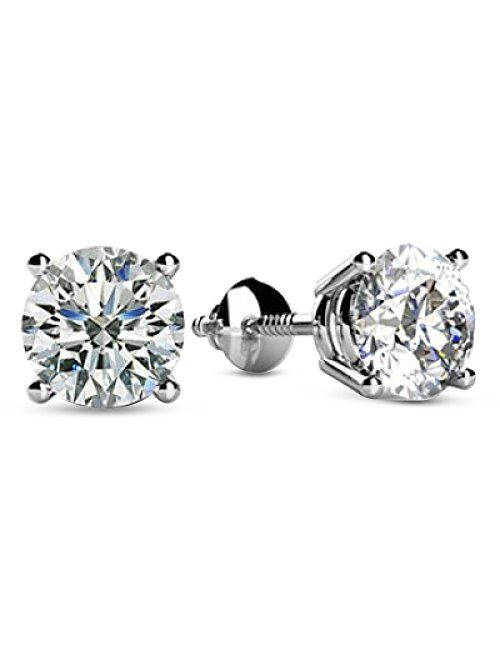 Houston Diamond District IGI Certified LAB-GROWN Round Cut Diamond Earrings 4 Prong Screw Back Ultra Premium Collection (H-I Color, VS1-VS2 Clarity)