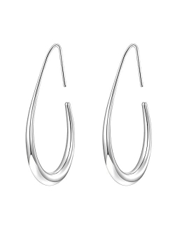 Gelanmeng Lightweight Teardrop Hoop Earrings for Women - 14k Gold/White Gold Plated Large Oval Pull Through Hoop Earrings High Polished Statement Jewelry Gift for Women T