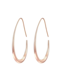 Gelanmeng Lightweight Teardrop Hoop Earrings for Women - 14k Gold/White Gold Plated Large Oval Pull Through Hoop Earrings High Polished Statement Jewelry Gift for Women T