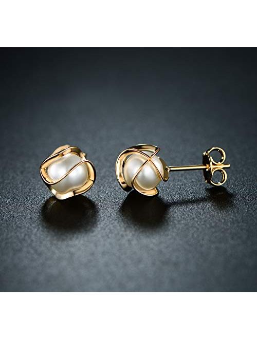 Barzel 18K Gold Plated Caged Pearl Stud Earrings - Made In Brazil