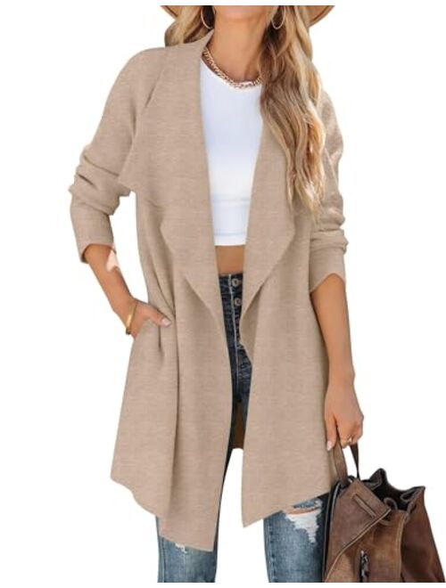 ZESICA Women's 2023 Casual Lapel Cardigan Long Sleeve Open Front Irregular Hem Soft Knitted Sweater Coat with Pockets