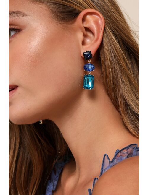 Petit Moments Vibrant Persona Blue Rhinestone Statement Drop Earrings