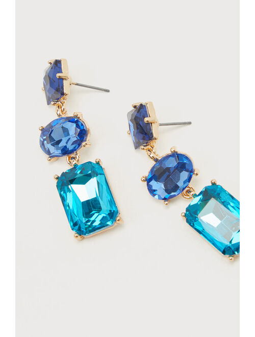 Petit Moments Vibrant Persona Blue Rhinestone Statement Drop Earrings