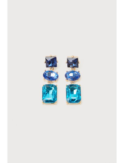 Petit Moments Vibrant Persona Blue Rhinestone Statement Drop Earrings