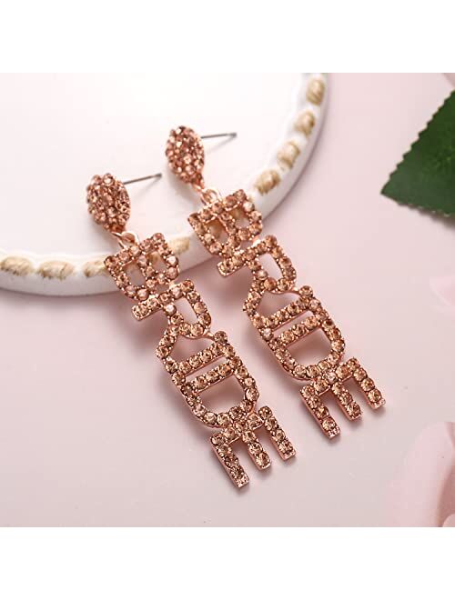 ELEARD Bride Earrings for Women Bachelorette Party Sparkling Rhinestone BRIDE Dangle Earrings Bridal Shower Party Favor Gifts for Bride