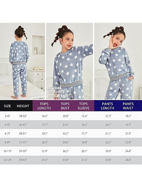 QPANCY Girls Pjs Set Two Piece Fleece Pajamas kids Fall Winter Long Sleeve pajamas Loungewear