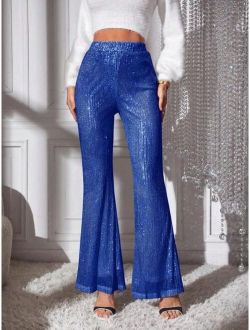 SHEIN BAE Women's Sparkly Bell-bottom Trousers