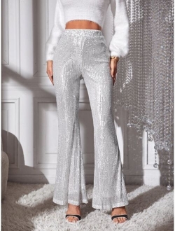 SHEIN BAE Women's Sparkly Bell-bottom Trousers