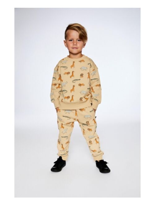 Deux par Deux Boy French Terry Sweatpants Beige Printed Jungle Animal - Toddler Child