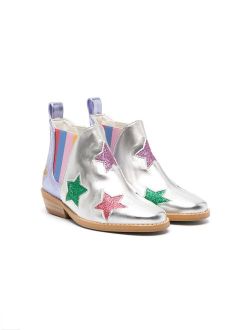 Kids star-print metallic-finish boots