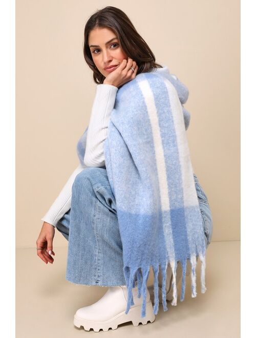 Shiraleah Sparrow Blue Plaid Fringe Oversized Scarf