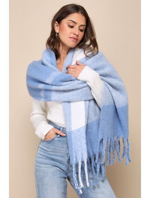 Shiraleah Sparrow Blue Plaid Fringe Oversized Scarf