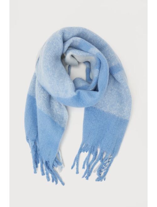 Shiraleah Sparrow Blue Plaid Fringe Oversized Scarf