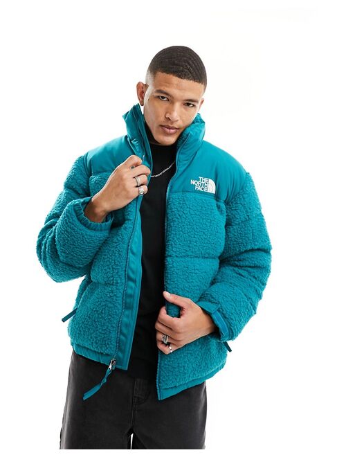 The North Face Nuptse high pile down puffer jacket in harbor blue