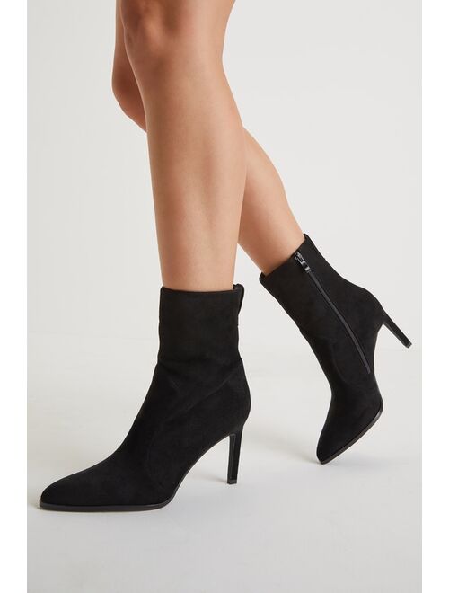 Lulus Evander Chocolate Brown Suede Pointed-Toe Mid-Calf Boots